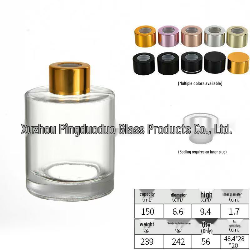 50ml Clear Cylindrical Flameless Aroma Diffuser Glass Bottle with Rattan Sticks for Essential Oils - Ideal for Home or Hotel Decor