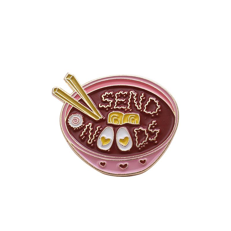 Whimsical Heart Egg Noodles Brooch Adorable Pink Alloy Badge For Style Personal