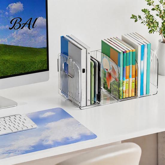 Clear Book Organizer for Desk Magazine Holder, 3/4-Compartment Organizer, Vertical Bookend File Heavy Duty Holder Office Sorter Accessories