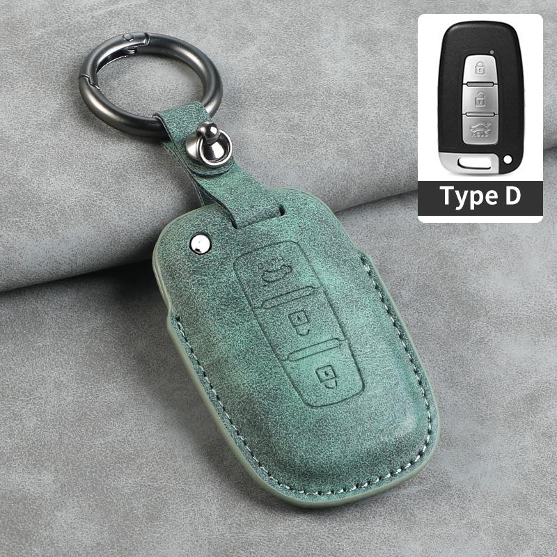 Leather Car Key Case Cover Shell Fob for Hyundai Grand Prix GN7 IONIQ6 Nuovo Kona Genesis Coupe Sonata Ix35 Protector Keychain