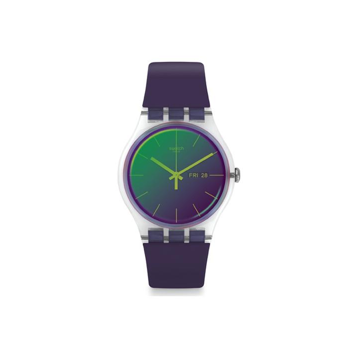 Swatch Quartz Movement 30m Waterproof Watch 41mm Green Dial Plastic Case Silicone Strap Unisex watches SUOK712 Purple