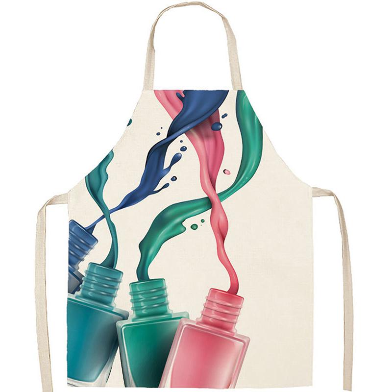 Nail Polish Lipstick Beauty Kitchen Women Apron Household Cleaning Flax Pinafore Salon Home Cooking Baking Adult Bib