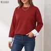 ZANZEA Women Casual Round Neck Long Sleeve Autumn Thin Sweatshirt Tops
