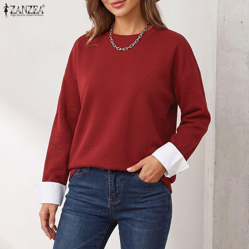 ZANZEA Women Casual Round Neck Long Sleeve Autumn Thin Sweatshirt Tops