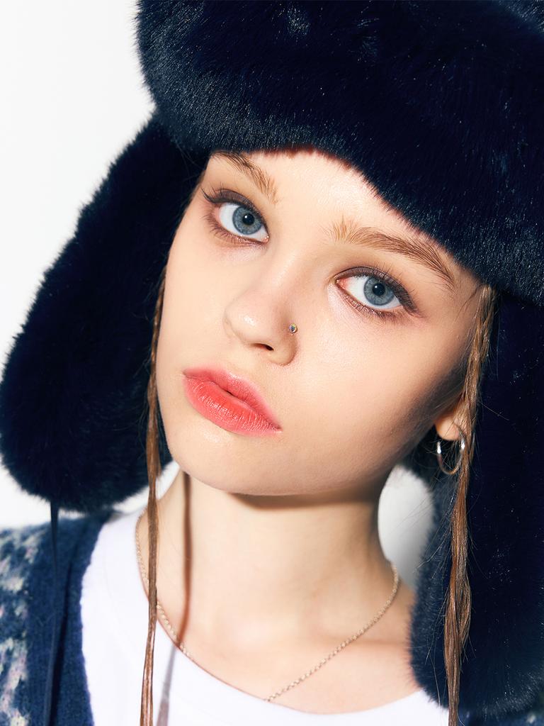 ASIF CALIE Vegan Fur Trapper Hat Navy