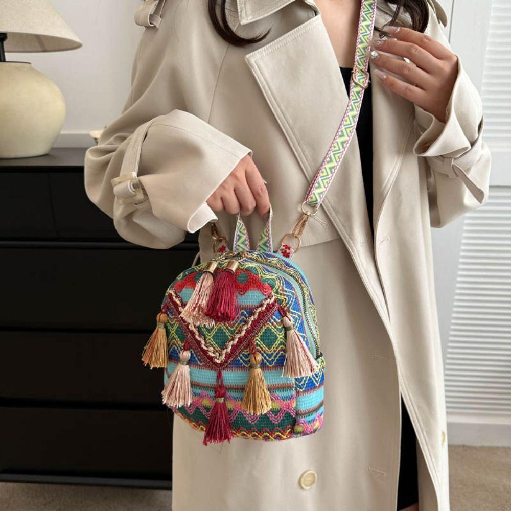Stripe Ethnic Style Tassel Backpack Embroidery Chinese Style Handbag Outdoor