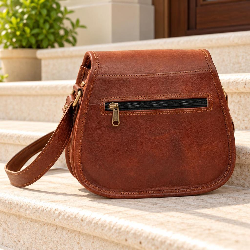 Damen-Umhängetasche aus echtem Leder, echte braune Satchel-Sling-Kuriertasche