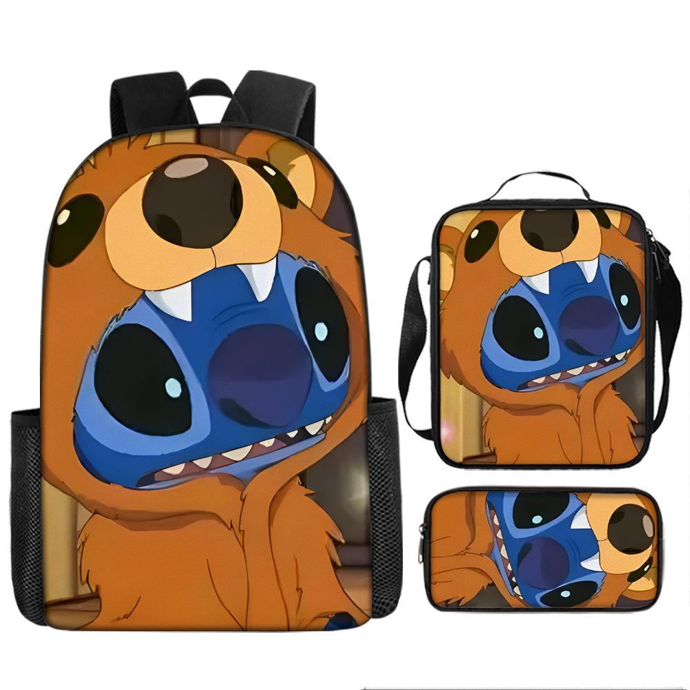 Stitch Kids Backpack Set 3-Piece Student School Bag Lunch Box Pencil Case Digital Print Gift Set for Children