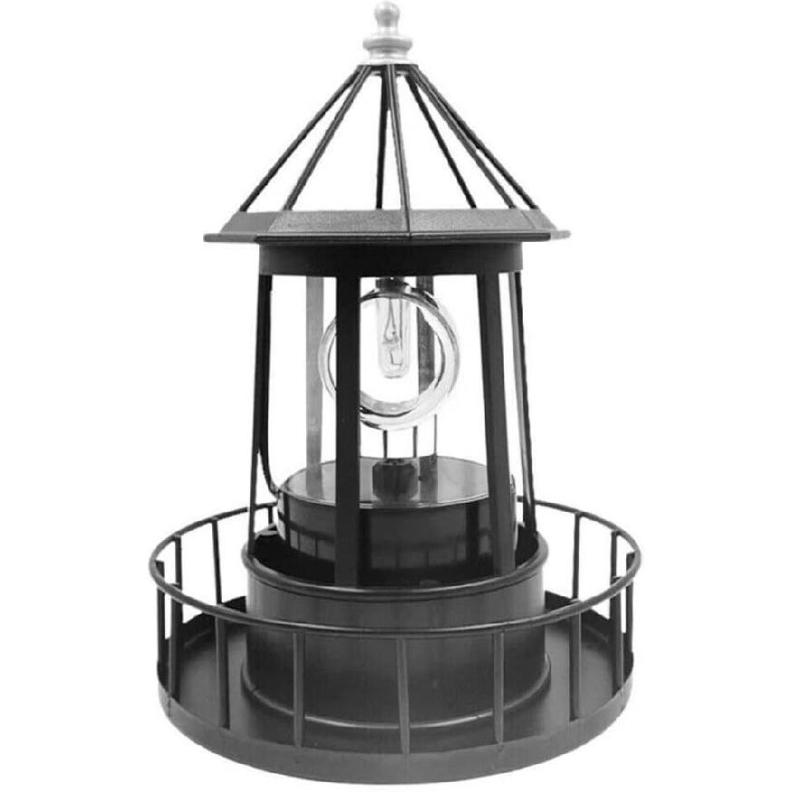 anso Solar Powered LED Rotating Lighthouse Night Light Outdoor Garden Home Decor Lamp (Black)