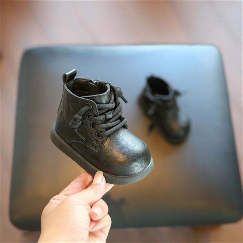 Autumn Baby Boots For Boys Leather Ankle Boots Rubber Sole Zip Side  Toddler Kids Boots 15-25 21 чёрный
