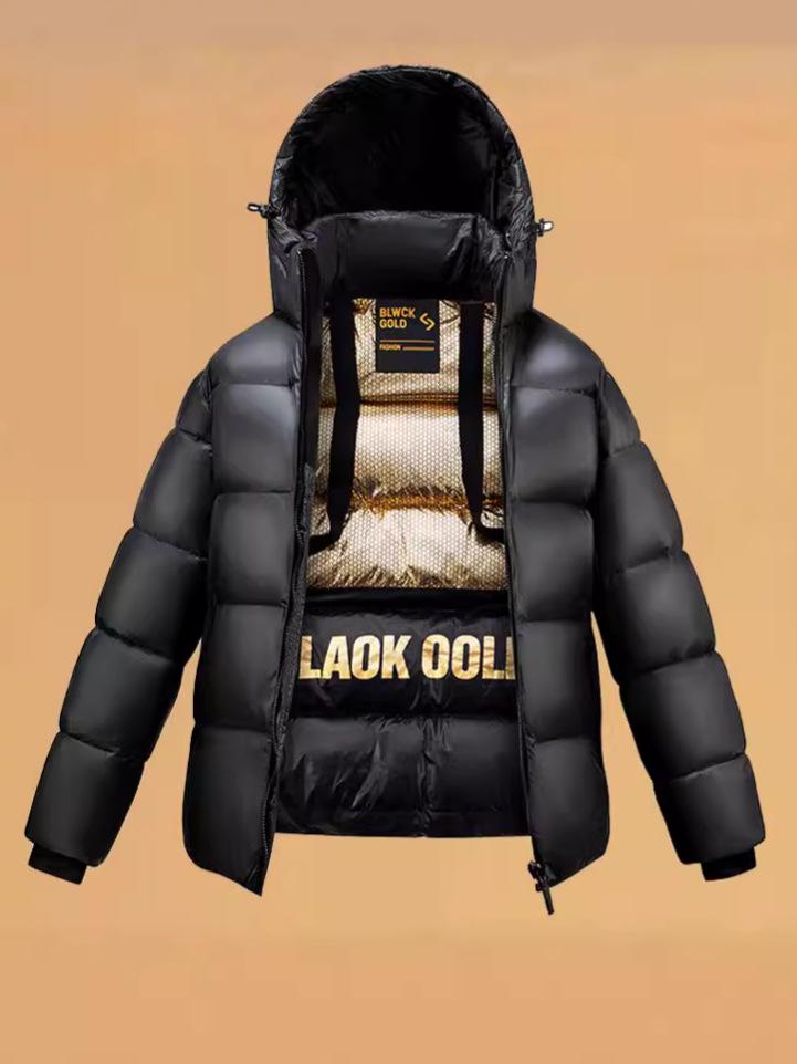 2026 Black Gold Goose Down Jacket - Short, Matte, Wash-Free, Thick Cold-Protection, Trendy Outerwear for Couples.