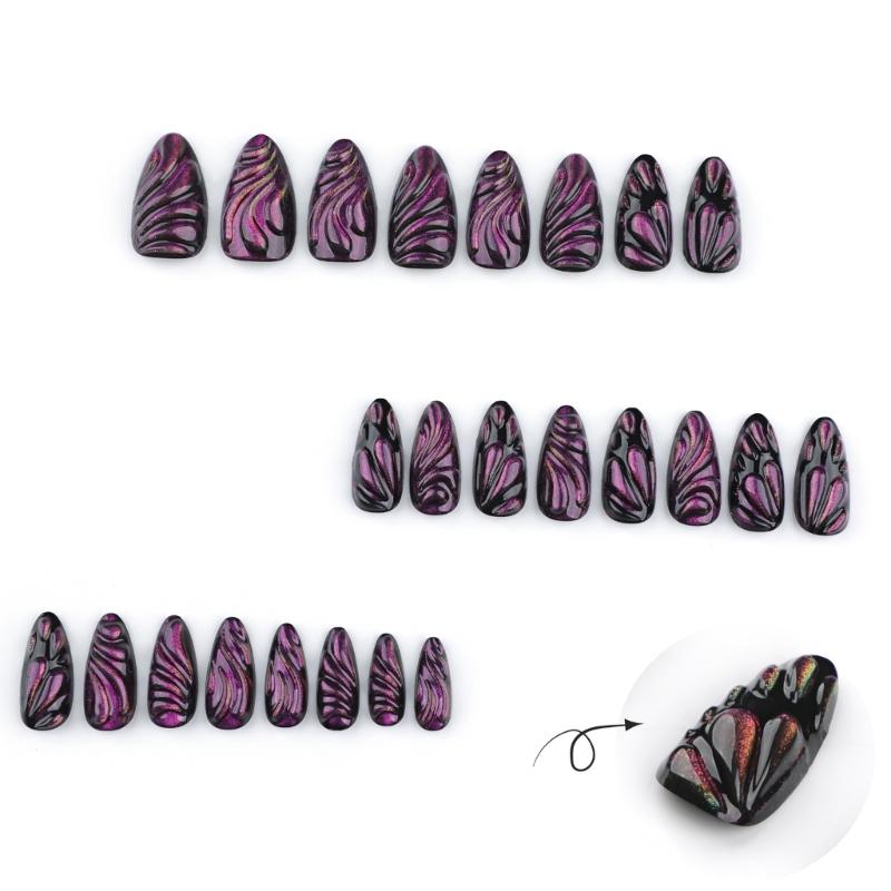 Katzenauge Press-On-Nagel Französische Spitze Falscher Nagel Klebt auf Nagel Schmetterlingsdesigns Künstlicher Nagel Acrylnagel Aufkleb-Nagel