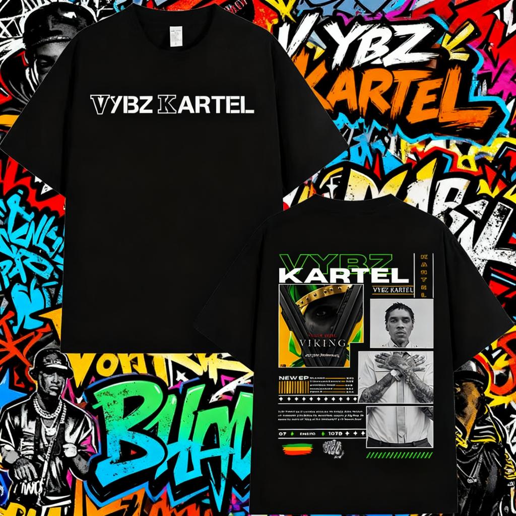 2025 Summer Rapper Vybz Kartel Album Graphic Mens Hip Hop Gothic Short Sleeve TShirt Retro 100 Pure Cotton Printed Tshirt