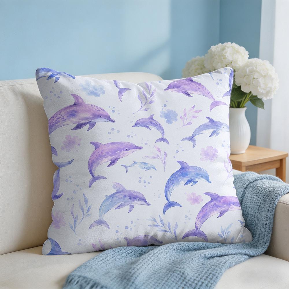 Cushion Cover Whale Print Short Plush Soft DoubleSided Printing Pillow Case Cozy Sofa Bedroom Home Decor Gift