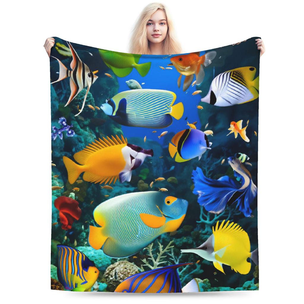 Beautiful Underwater World Colorful Fish Flannel Blankets Winter  Warm Soft Throw Blanket for Children Bedspread Sofa Bed Cover