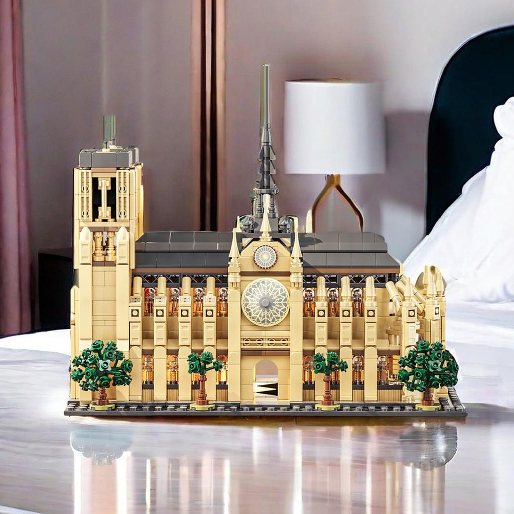 Non-Toxic 1575Pcs Church Architecture Building Blocks Toy Set Assembly Bricks Model With Led Desktop Decoration Gifts
