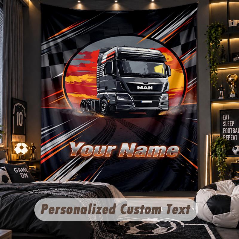 TapestryMAN Truck Custom Name Text Personalized Wall Hanging Tapestry Home Wall Decor