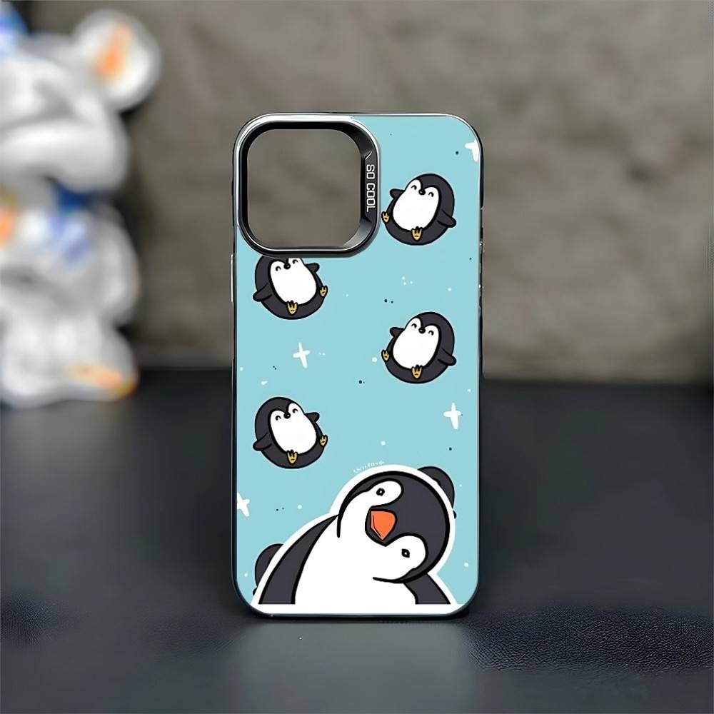 Penguin Phone Case For iPhone17,16,15,14,13,12,11 Plus,Pro Max Black Matte Shockproof Cover