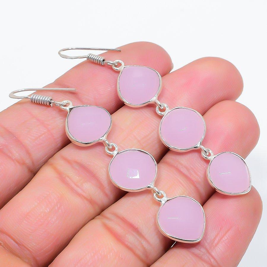 

Pink Chalcedony Gemstone Handmade 925 Sterling Silver Jewelry Earring 2.64 GK-6259