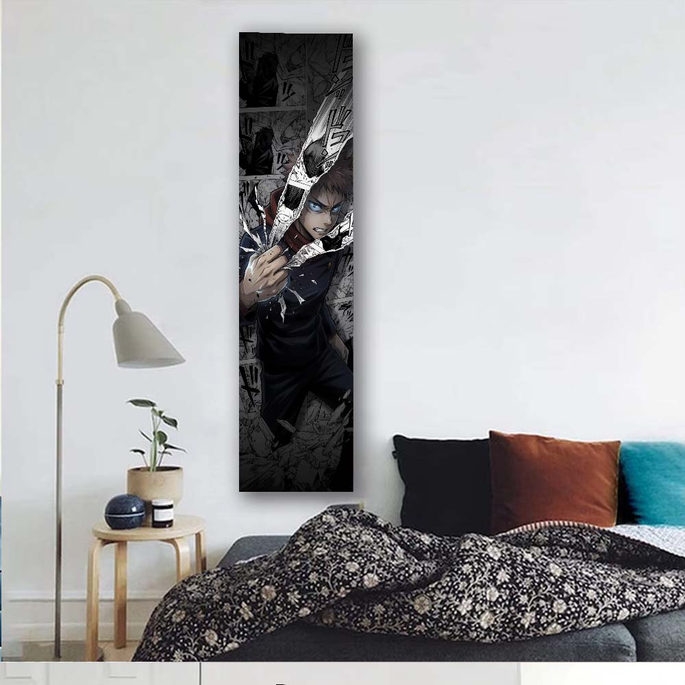 Cool Anime Manga Panel Tapestry Flat Print Red Hoodie Guy Vertical Long Banner Wall Art for Gamer Room Studio Decor
