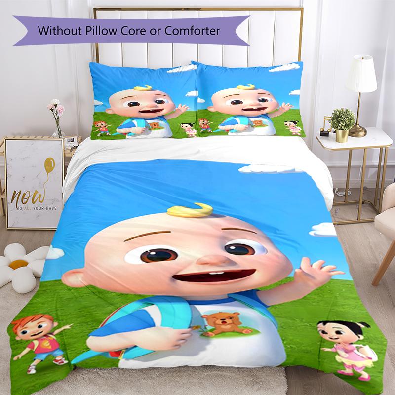 3pcs CoComelon Bedding Set Duvet Cover Closure Includes 1 Duvet Cover & 2 Pillowcases, Soft and Comfortable for All Seasons.