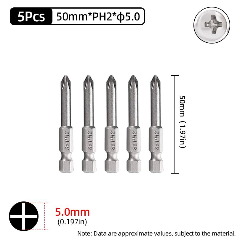 50mm Phillips Screwdriver Bit PH00/PH0/PH1/PH2 1/4” Hex Shank Magnetic S2 Steel Cross Head Screw Driver Bits Hand Power Tools