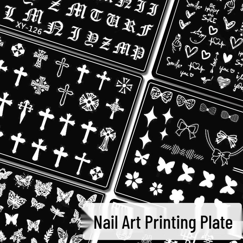 Nail Art Stamping Plates: Stainless Steel Bow, Knot, Chrome Hearts, Cross, Gothic Retro Templates