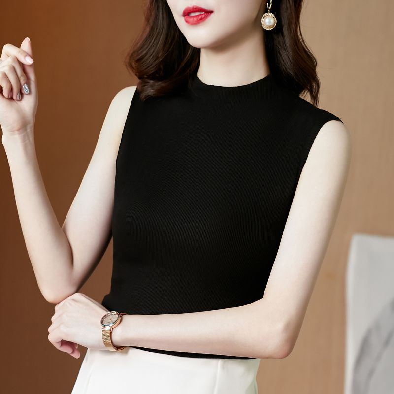 Women s Solid Color Mock Neck Sleeveless Knit Top S