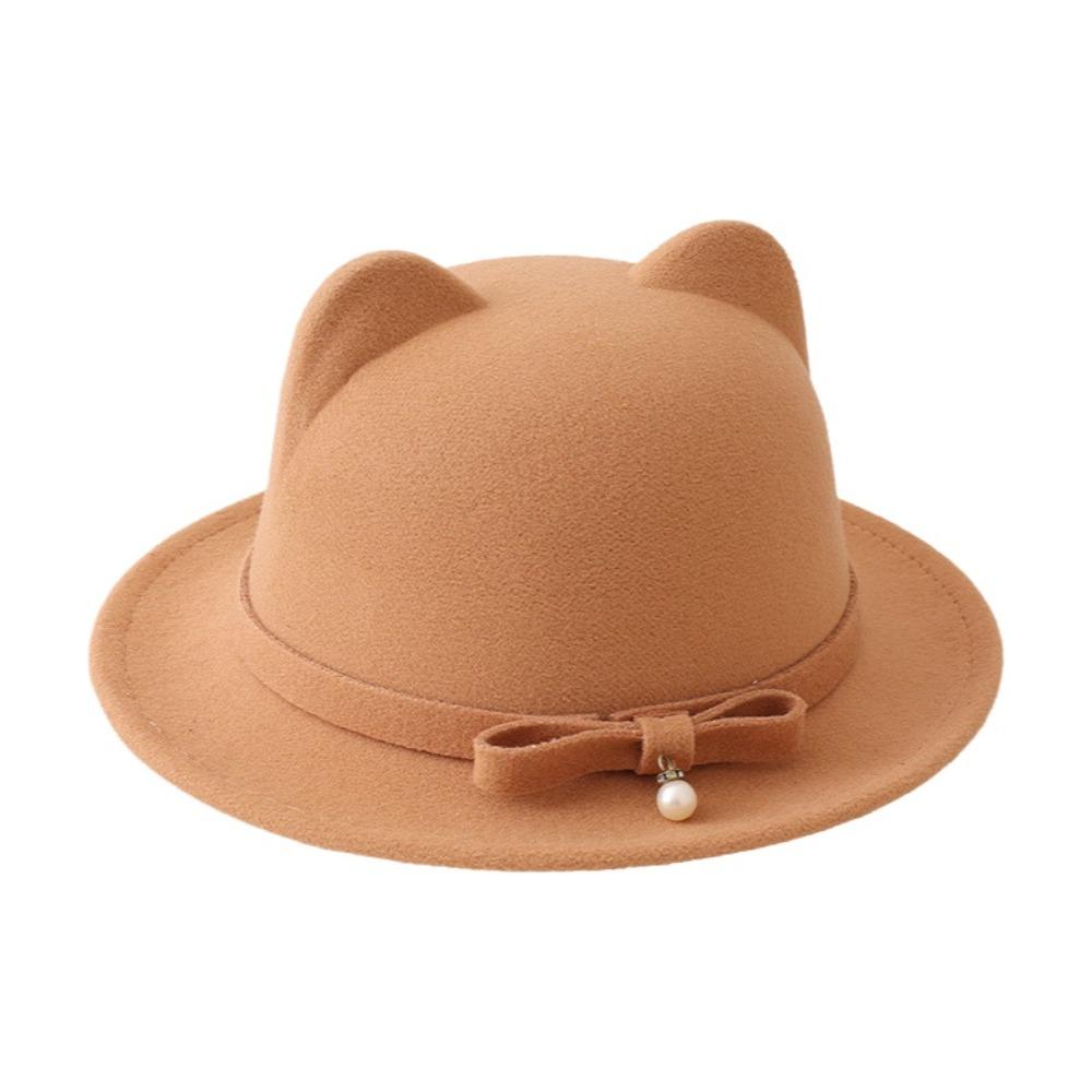 

Cat Ears Cloche Hats Solid Color Bucket Hats Elegant Fedoras Hats Women Wear верблюд