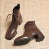 Women's High Top Boots Quality Casual Leather Boots Lace Up Short Boots for Women Thick High Heels Platform Boot Bottines Femmes