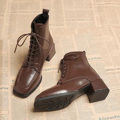 Stivali Alti da Donna Stivali Casual in Pelle di Qualità Stivaletti Corti Stringati da Donna Tacchi Alti Spessi Stivale con Plateau Bottines Femmes
