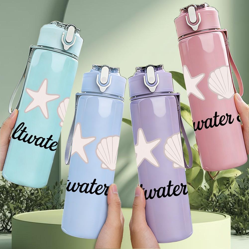 1PC Saltwater Soul Seashell Starfish 750ml Color Plastic Sports Water Bottle Leakproof Flip Straw Lid Suitable for Sports Office Home Use
