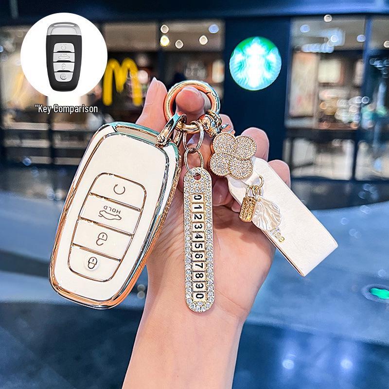 Premium Key Cover for Hongqi H5, HS5, H6, HS3, H9, HS6, EQM5, HS7 - Elegant Car Shell Buckle