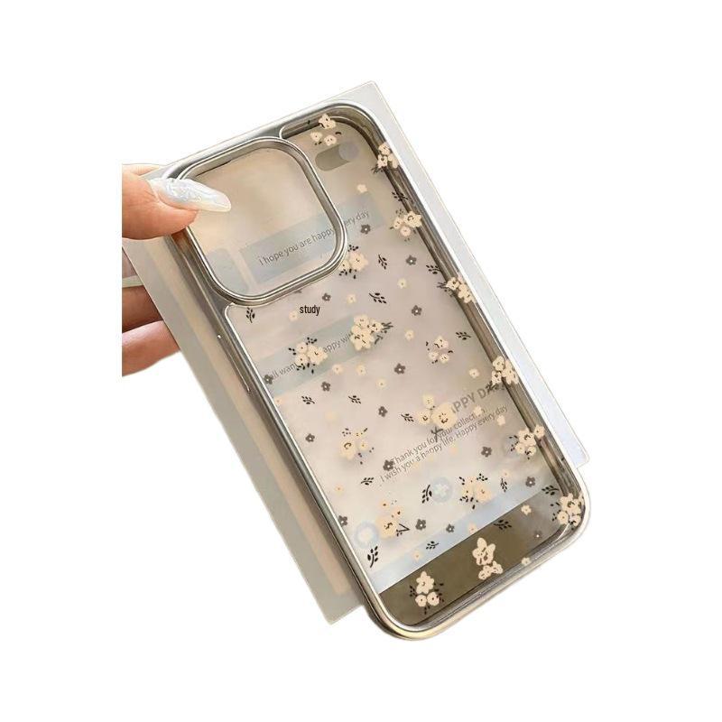 Galvanisierte Handyhülle mit koreanischem Blumendruck für iPhone 11/12/13/14/15 Pro Max - Transparentes weibliches Modell