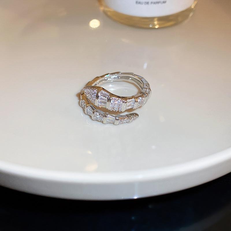 14K Real Gold Plating AAA+ Zircon Simple Snake Shaped Nail Open Ring Elegant Women Daily Workday Ring Party Jewelry