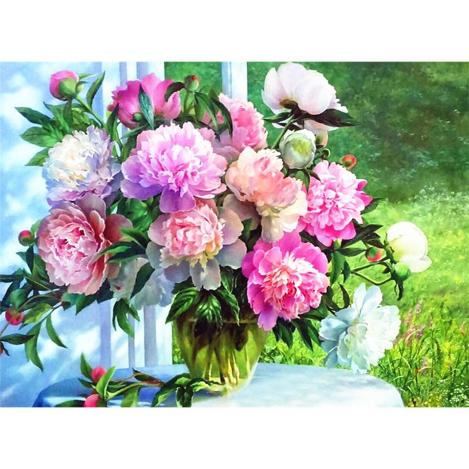 5D DIY Diamond Painting Flower Vase Rhinestone Rose Full Round Diamond Embroidery Cross Stitch Kit Mosaic Art Picture Gift