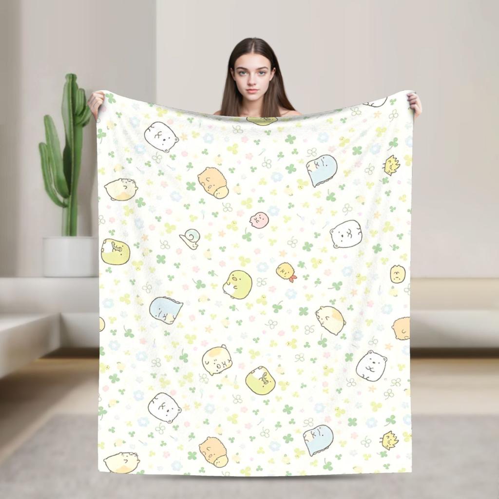 Sumikko Gurashi Cartoon Flannel Throw Blanket Shirokuma Penguin for Bedspread Knitted Blanket Car Lightweight Multifunction