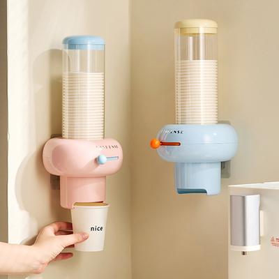 Plastic Wegwerp Papieren Bekerhouder Zonder Boren Aan de Muur Gemonteerd Automatische Beker Dispenser Grote Capaciteit Stofdichte Container Huis