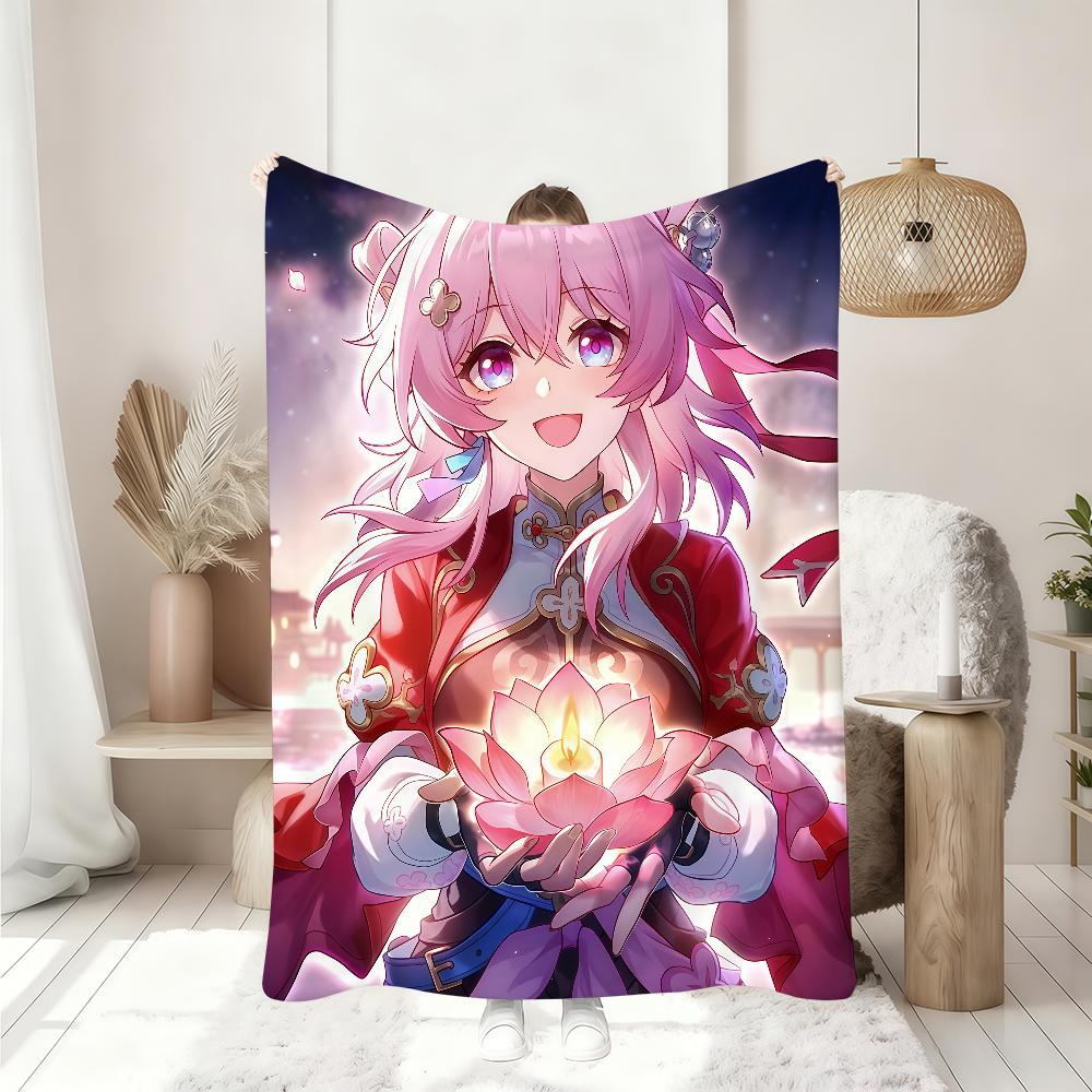 Game Honkai Star M March 7th Blanket Soft Throw Blanket for Home Bedroom Bed Sofa Picnic Travel Office Rest Cover Blanket Gift