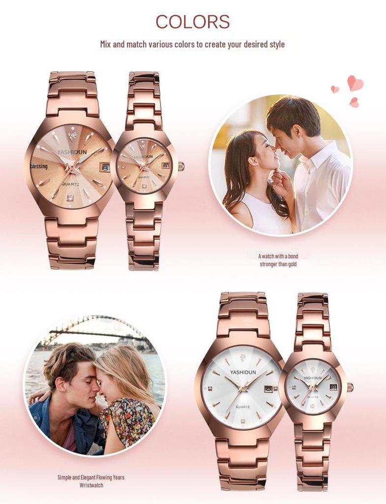 Unisex Luminous Quartz Watch: Fashionable Steel Band, Waterproof, Suitable for Students & Couples