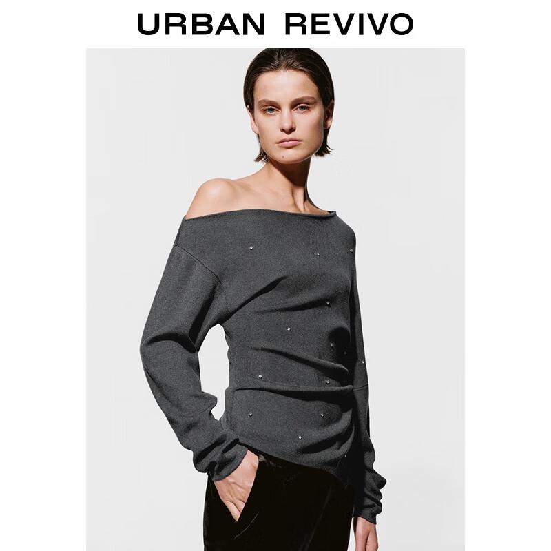 

UR Women s Off-Shoulder Rhinestone Pleated Knit Sweater S