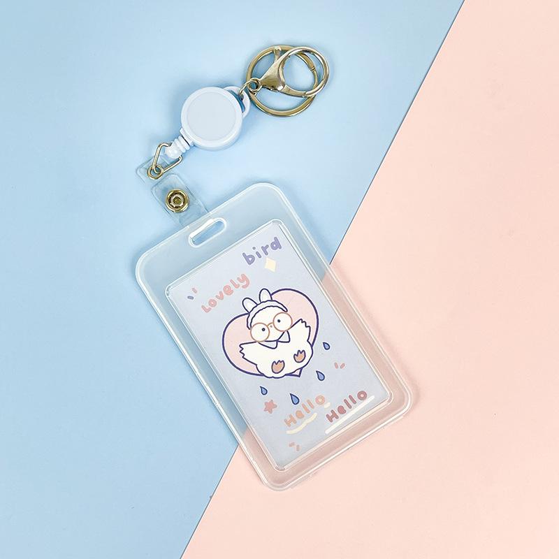 Ins Cute Transparent Lanyard Card Cover Student Bus Cards Case Cartoon Work Card Covers Credit Card Holder Id Holder with Rope