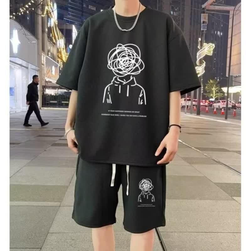 Trendy American-Style Summer Set for Young Men: Short-Sleeved T-Shirt & Five-Point Shorts