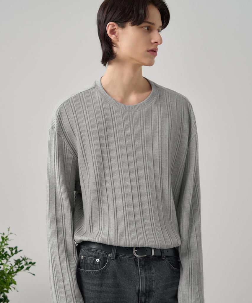 DRAW FIT Ribbed Round Neck T-Shirt [Black]