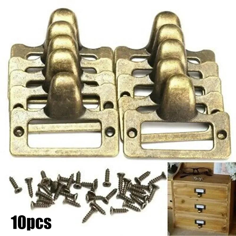 

10 ШТ. Меблеві ручки-ярлики для висувних шухляд у античному стилі, латунні, рамки для карток з назвами файлів для скриньки для коштовностей, подарункової коробки, шафні ручки