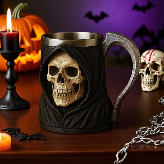 Yousheng Halloween Skeleton Mug Gothic Coffee Cup Resin Tea Cup Creative Drinking Glass for Kitchen Restaurant Party Outdoors