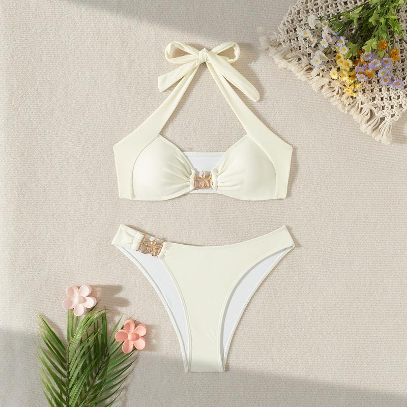 Women's New Solid Color Halter Starfish Sexy Backless Bikini Two Piece Swimsuit
