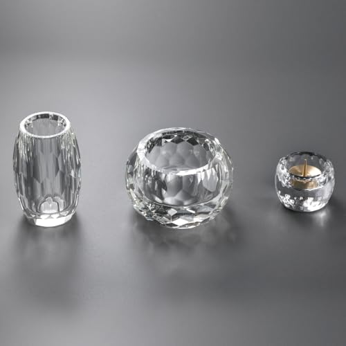 Miniature Buddhist Altar Set, Vega Clear, 3-Piece Set (3.0 inch), Crystal Buddhist Altarware, Modern Buddhist Altarware, K7 Crystal Glass, Stylish (K7