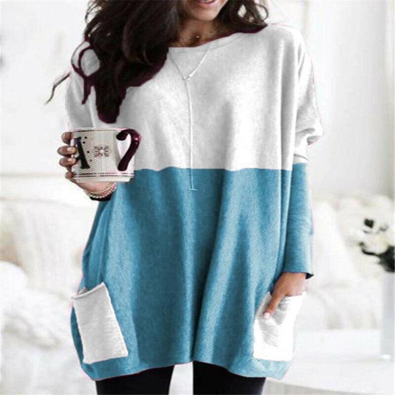 New Autumn Long Sleeved Casual Pocket T-shirt Top for Women's Clothing