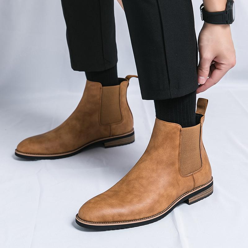 Men’s Black Boots Dress Formal Leather Chelsea Boots Pointed Toe Shoes Tuxedo Wedding Shoes Plus Size